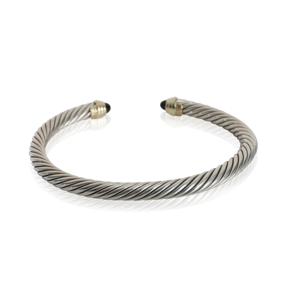 David Yurman Yellow Gold & Sterling Silver Onyx Cable Classic Bracelet - Picture 3 of 4